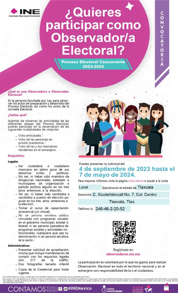 Insta INE Tlaxcala a observar proceso electoral federal 2023-2024